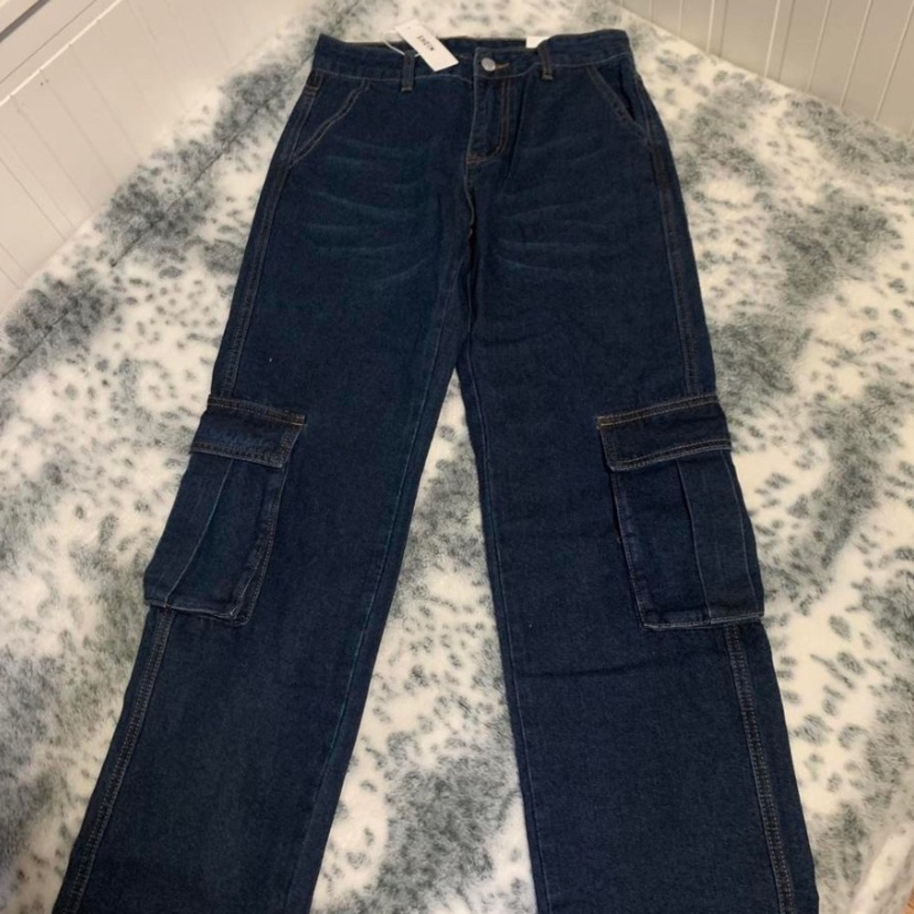SHEIN BLUES FLAP POCKET CARGO JEANS
